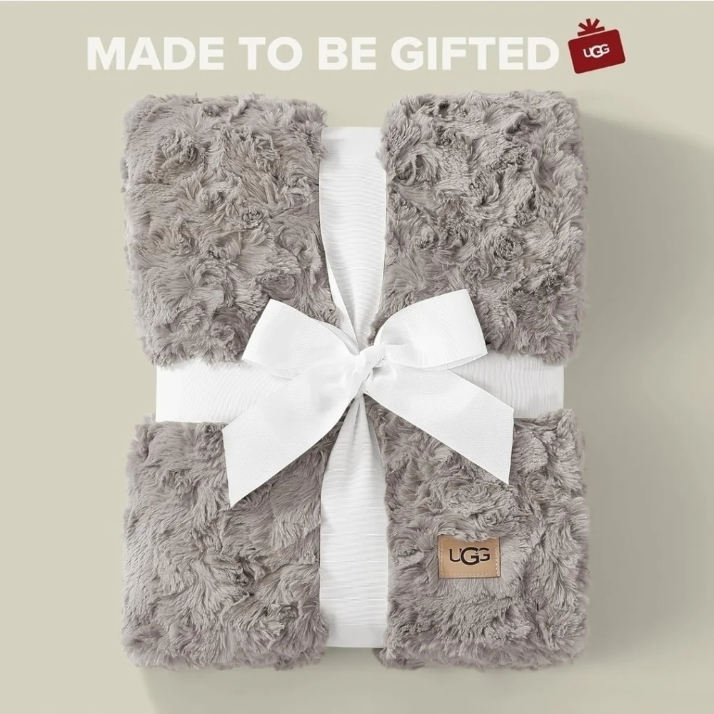 UGG Adalee Seal Grey Faux Fur Throw Blanket 50